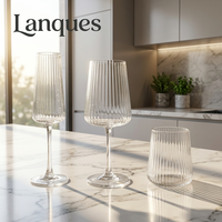 Ensemble de verrerie classique durable Lanques en verre cannelé avec bande dorée et rayures verticales, verres à vin optiques pour flûtes et verres à eau