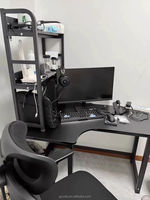 Bureau PC multifonctionnel en forme de L avec double table de jeu et étagère pour le bureau ou la maison