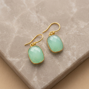 Pendientes Geométricos de Latón Chapado en Oro con Cristal Facetado Verde Menta, Estilo Clásico, Joyería de Moda para Mujer, Regalo - Product Image 1