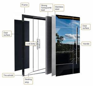 Puerta delantera de entrada de madera, puerta de seguridad de acero blindado, MDF - Product Image 3