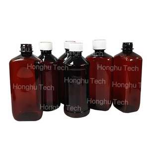 Stock 16oz 473ml Wockhardt PET Pharmaceutical Bottles Amber for Red CRC Cap Scannable QR Code Silk Screen Seal Honghu Brand - Product Image 4