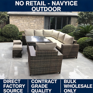 Conjunto de patio de lujo en forma de L de ratán NO KD, mesa elevable de cristal, sofá seccional, sillón, otomana, mimbre nórdico para exteriores, OEM personalizado - Product Image 2