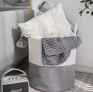 Cesta de algodón con asas <span class=keywords><strong>para</strong></span> la colada, cuerda de algodón <span class=keywords><strong>para</strong></span> decoración del hogar, 100%, hecha <span class=keywords><strong>a</strong></span> <span class=keywords><strong>mano</strong></span> - Product Image 2