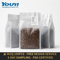 Bolsas de Café Personalizadas Transparentes Mate con Fondo Plano, Válvula y Cierre, Selladas en Ocho Lados, Empaque de Plástico
