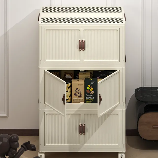 Armário de armazenamento dobrável para crianças Carbient Perfect, caixa de plástico com portas duplas e design moderno