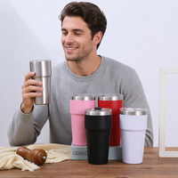 Bouteille d'eau durable et portable de 16 oz, tasse de voyage en acier inoxydable à double paroi, thermos de voiture empilable avec technologie sous vide