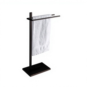 <b>Bathroom</b> Towel Rack Standing Type Metal Towel Organizer Single Tier Durable Modern Industrial <b>Black</b> Towel Holder - Product Image 2
