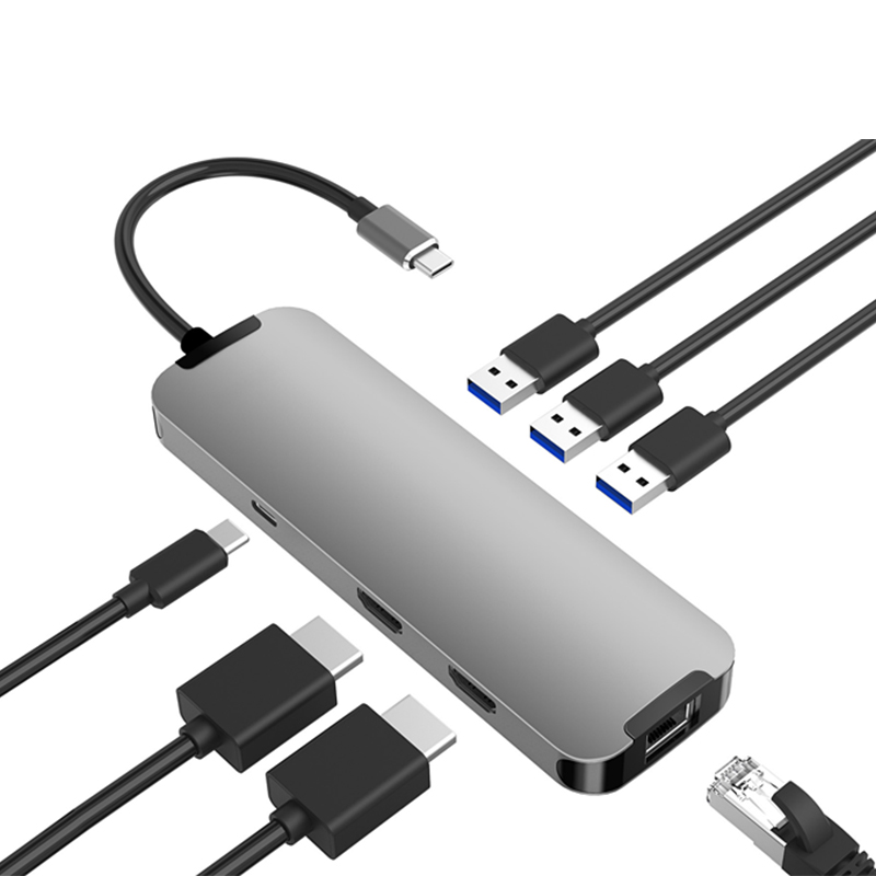 Пользовательский Oem Odm Usb Type-c концентратор Тип C док-станция с Hd HDMI usb3.0 RJ45 pd Зарядное устройство Usb-c к Usb-адаптеру