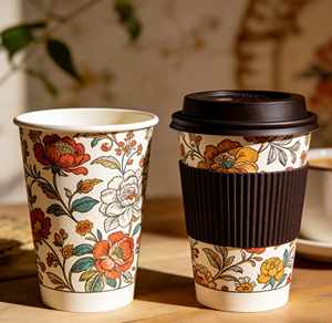 Gobelets à café en papier jetables à motifs floraux avec couvercles, gobelets à emporter pour les fournitures de fête sur le thème des fleurs, réceptions de mariage - Product Image 1