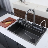 Évier de cuisine intelligent multifonctionnel moderne Kampolly avec clavier piano, affichage numérique LED, cascade intégrée