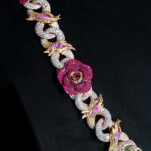 Hip Hop Moissanite perhiasan mode 925 perak murni kustom 3D bunga mawar Tautan kalung rantai dengan liontin jimat - Product Image 4