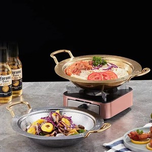 Marmite à fondue dorée martelée de qualité alimentaire 304, double poignée, LFGB FDA, épaisse, compatible induction, pour shabu, ramen, usage domestique, restaurant, traiteur, cuisine - Product Image 1