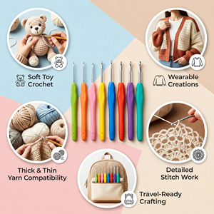 Factory Wholesale Soft Silicone Handle Metal Sewing Crochet Accessories 2-10mm Sweater Needle Color <b>Knitting</b> Tool Crochet Hook - Product Image 6