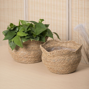 Woven Straw Flower Pots Round Handmade Biodegradable For Indoor Home Office Hotel Decoration <b>Storage</b> <b>Baskets</b> - Product Image 1