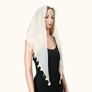 Triangle en dentelle brodé Echarpe à pompons Eglise Châle Pendentif <span class=keywords><strong>Espagnol</strong></span> Dentelle Mantilla Voile Couvre-chef Hijab - Product Image 4