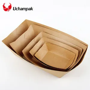 Plateau alimentaire jetable en papier Kraft, plateau de service alimentaire en vrac brun pour naquos Tacos BBQ frites