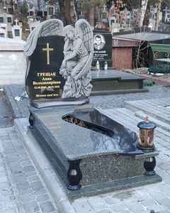 Ручная резьба черный гранит двойной ангел в форме сердца - Product Image 6