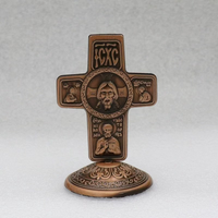 Croix de table orthodoxe vintage en alliage de zinc, icône sainte en relief, crucifix sur pied, figurine religieuse pour voiture, vente en gros
