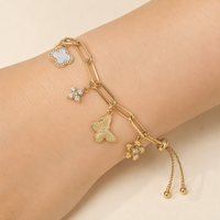 Bracelet à breloques Mylove personnalisé en laiton plaqué or avec micro-pavé de zircone cubique, motifs papillon, fleur, trèfle et chaîne trombone, pour femme, tendance