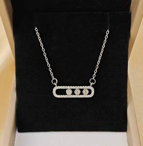 MW Chic <span class=keywords><strong>Collier</strong></span> à pendentifs en forme de trombone avec pavé de zircons et épingle de sûreté sur chaîne en acier inoxydable - Product Image 3