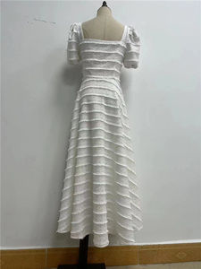 Personalizado caliente al por mayor de verano Casual elegante de moda mujer <span class=keywords><strong>blanco</strong></span> largo <span class=keywords><strong>Boutique</strong></span> señoras Puff manga Floral bordado Maxi vestido - Product Image 6