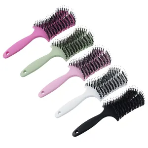 Barber Hairdressing Styling Wet Dry Boar Bristle Hair Brushes Curly Wet Dry Hair Detangling Massage curved vent brush