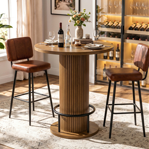 Modern Fluted Column Round <b>Bar</b> <b>Table</b> Thick Round Tabletop Counter Height Pub <b>Table</b> with Built-in Footrest for Cafe & Bistro - Product Image 1
