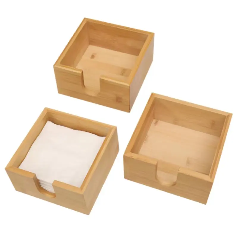 Servilletero de cena DIY, caja cuadrada de bambú, caja contenedora de servilletas, organizador de mesa de restaurante de bambú para caja de servilletas Bambo