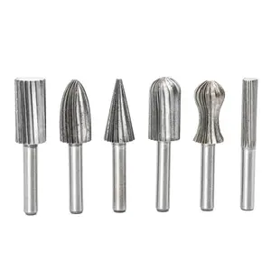 6 Buah 1/4 Cm Shank Baja Karbon Karbida Routing Bit Rotary File Burr Bor Bit untuk Pengeboran Kayu Logam Ukiran