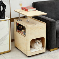 Table d'appoint robuste en bois pour animaux de compagnie avec plateau de travail rotatif, meuble-lit mobile pour chat avec coussin lavable