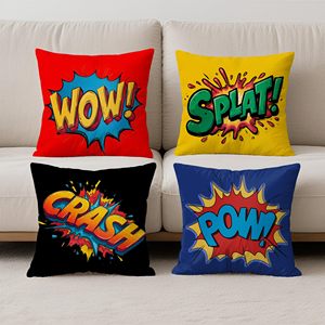 Funda de almohada de arte <span class=keywords><strong>pop</strong></span> de superhéroes de cómics con diseño Wow Splat Impact Pow, adecuada para sofá cama, habitación de niños, decoración de fiestas - Product Image 3