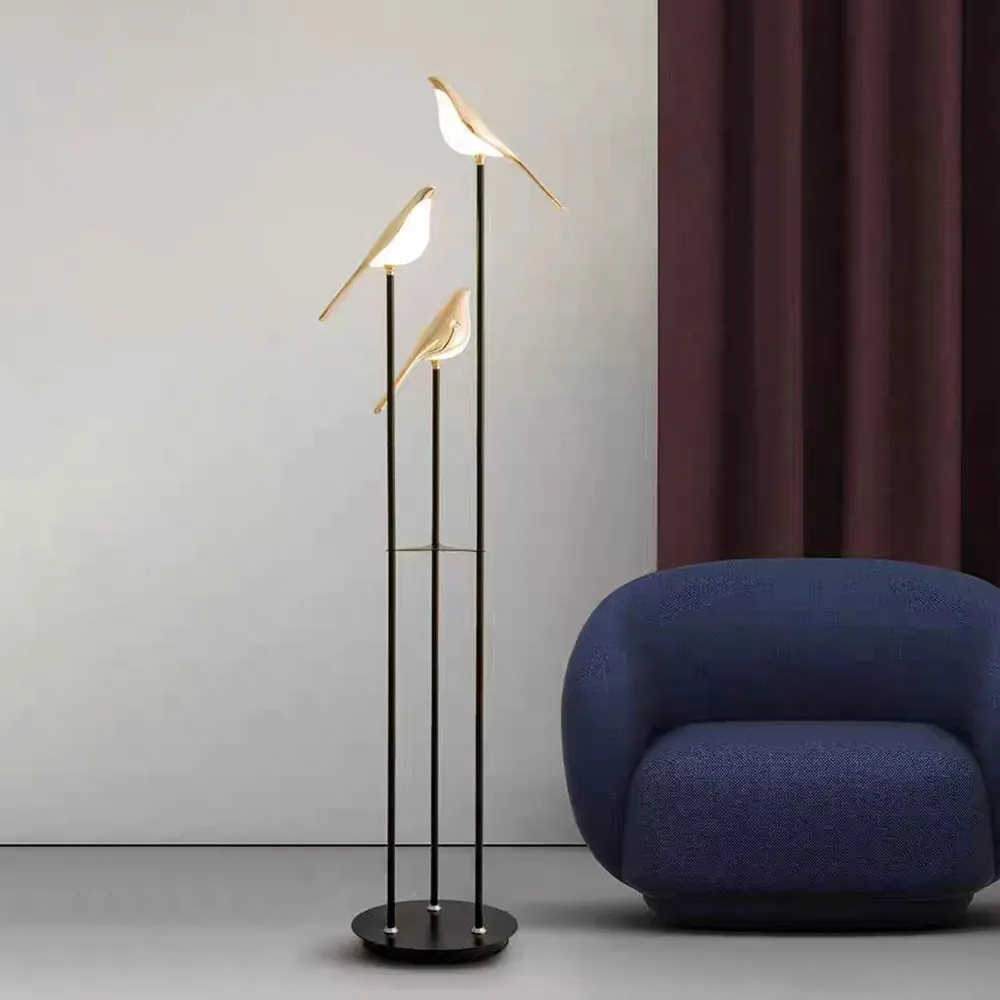 Light Luxury Bird Shape Art 3 Cabeças LED Floor Lamp Modern Bedroom Bedside Sala Sofá em pé Interior Iluminação Floor Lights