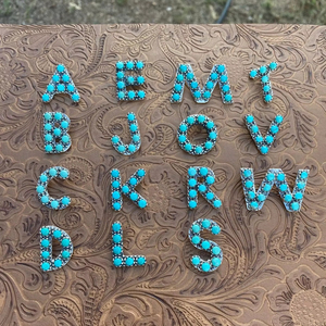 Beautiful Handmade KINGMAN TURQUOISE STERLING <b>SILVER</b> <b>LETTER</b> <b>NECKLACE</b> Pendant Personalized Gift Jewelry Boho Style for Women - Product Image 1