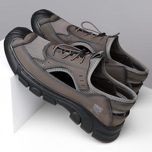 Sandales d'été en cuir véritable pour hommes, à bout ouvert, avec empeigne en maille, décontractées, à semelle souple, respirantes, avec soutien de la voûte plantaire, légères et faciles à enfiler - Product Image 3