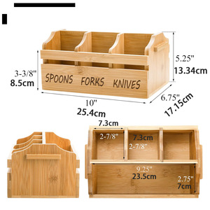 Bamboo Tableware Organizer <b>Box</b> 24.5x8.5x17.15cm Multi-Purpose <b>Storage</b> For Spoons Forks Knives <b>Kitchen</b> Utensils - Product Image 4