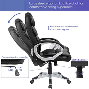 Fauteuil de <span class=keywords><strong>bureau</strong></span> Boss confortable pour la maison, idéal pour les longues sessions, avec dossier inclinable en cuir, base à cinq étoiles et <span class=keywords><strong>roulettes</strong></span> - Product Image 5