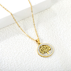 Collar de Acero Inoxidable con Colgante de Árbol Redondo Hueco y Engaste de Bisel de Cristal, Cadena Geométrica para Clavícula, Uso Diario - Product Image 4