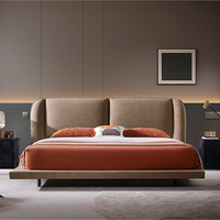 Lit King Size Moderne de Luxe avec Cadre en Bois Massif et Acier, Tête de Lit Rembourrée en Tissu Givré, Design Écologique