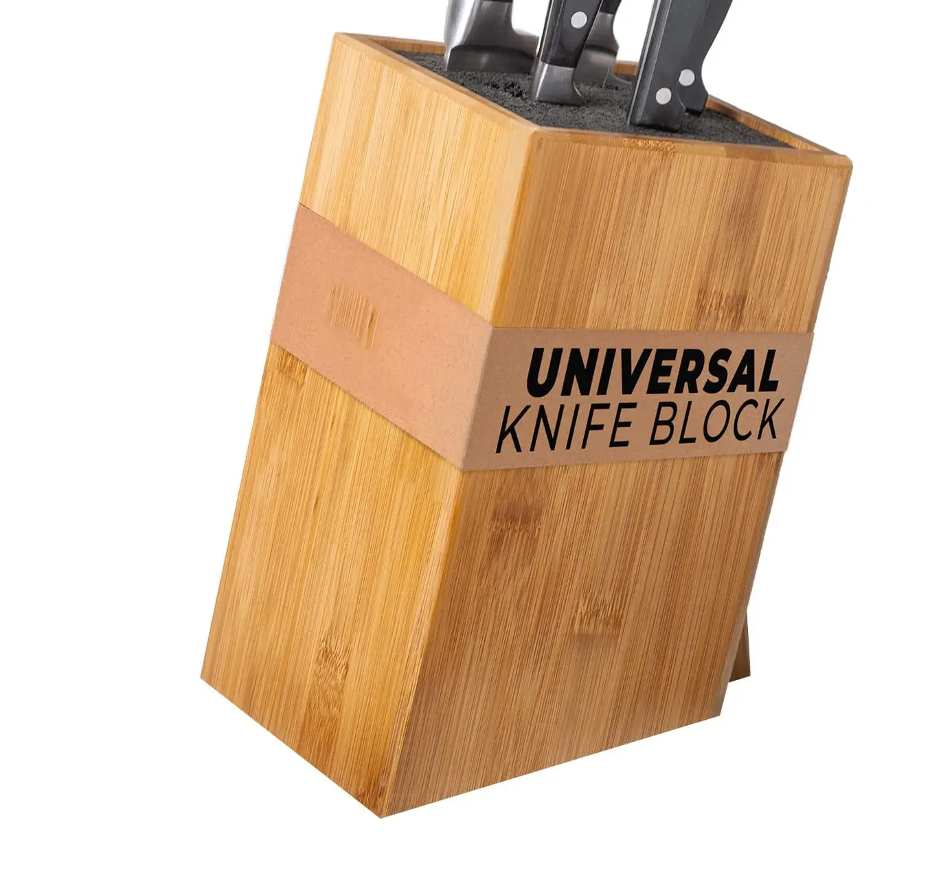 Grande bloco universal de faca, sem facas, suporte de faca de bancada de bambu com cerdas removíveis