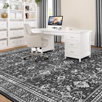 Tapis vintage bohème noir vieilli à poils ras, grande taille, résistant aux taches, lavable, antidérapant pour salon, chambre et décoration intérieure