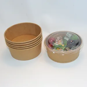 Custom Print Paper Lunch Bowl Factory Wholesale 500ml 750ml 1000ml 1100ml 1300ml Disposable Kraft Paper Round Bowl