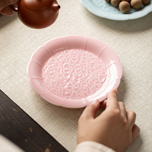 Handmade Ceramic <b>Tea</b> <b>Tray</b> With Auspicious Cloud Design Dehua Pot Stand For <b>Tea</b> Serving And Snacks - Product Image 2