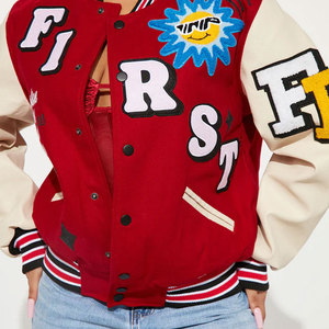 Custom <b>Women</b> Varsity <b>Jacket</b> Stand Collar <b>Lightweight</b> Breathable Canvas Winter Printed Multi Color - Product Image 5