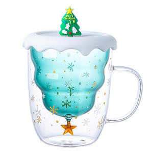 Tazas de Vidrio Navideñas al por Mayor con Tapa de Silicona, Taza de Café Transparente de Doble Capa, Tazas de Regalo con Diseño de Copo de Nieve - Product Image 1