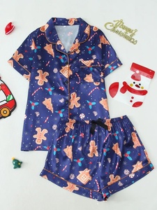 Conjunto de <span class=keywords><strong>Pijama</strong></span> de Dos Piezas para Mujer, Tejido Suave de Verano, Manga Corta, Diseño a Cuadros, Poliéster Satinado, Cintura Elástica, Transpirable - Product Image 4