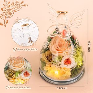 Rose éternelle préservée, figurines d'anges en verre, vraies roses colorées, cadeau d'anniversaire, de fête des mères pour maman, grand-mère - Product Image 2