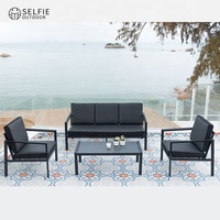 Ensemble de canapés d'extérieur modernes en aluminium et tissu avec tables pour salon, patio, cour, villa, parc, hôtel, chambre à coucher, résistant aux intempéries