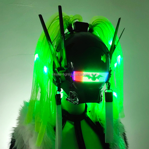 <span class=keywords><strong>CyberPunk</strong></span> Masque <span class=keywords><strong>Cosplay</strong></span> pour Homme, Lumière Ronde avec Tresses Masque <span class=keywords><strong>Cosplay</strong></span> Halloween Fit Party Music Festival Accessoires - Product Image 2