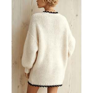 V Neck Contrast Trim Knit <b>Mini</b> Dress Women's Sweater Dress Size S Multicolor - Product Image 4