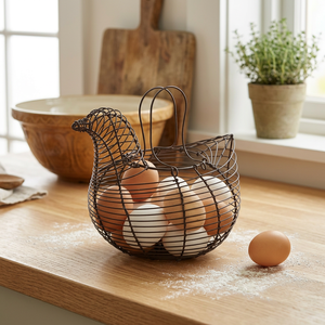 Chicken Shape Metal <b>Egg</b> <b>Basket</b> Storage Holder Rustic Kitchen Decor Iron Wire Mesh Design Standing Type Food Container - Product Image 6